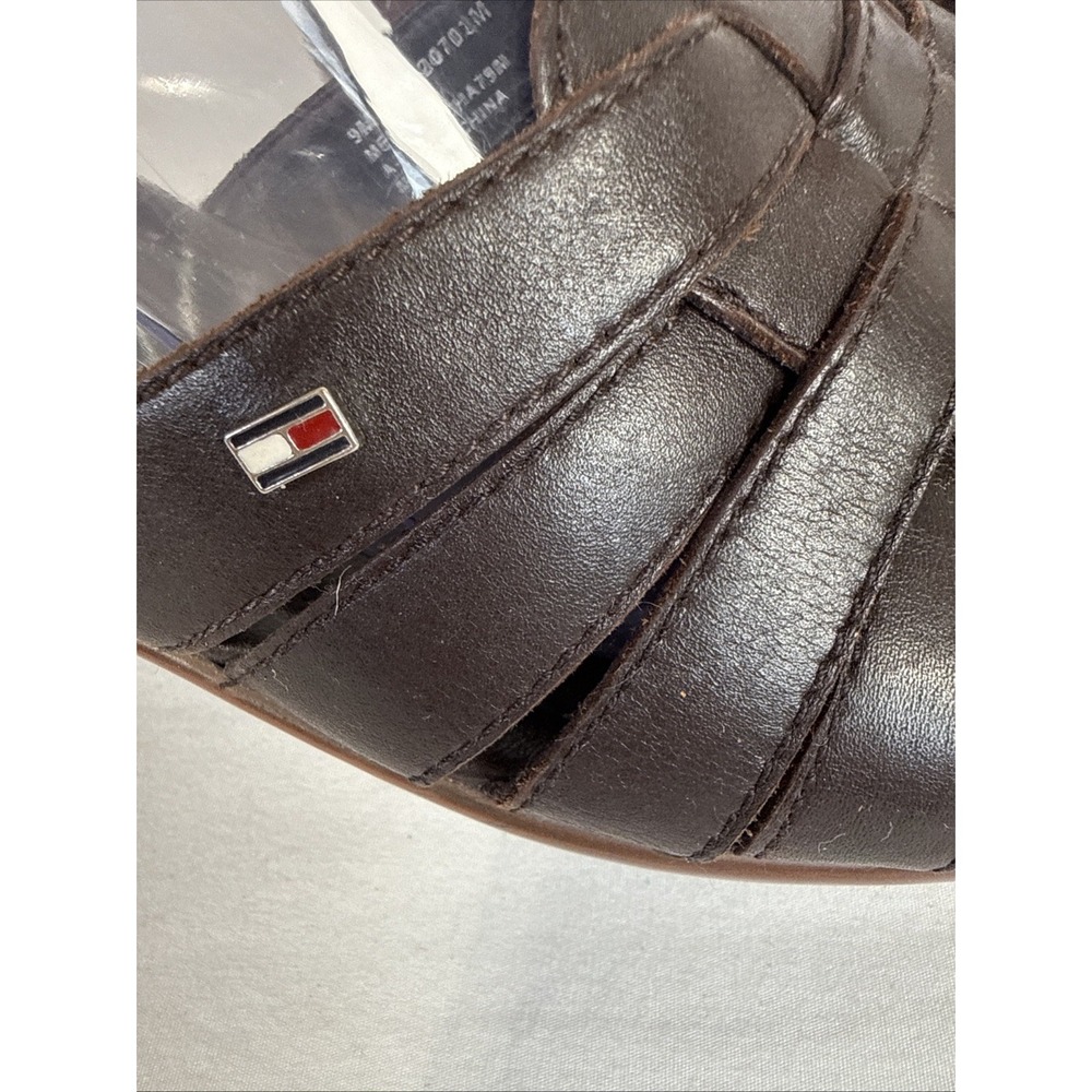 Tommy Hilfiger "Merry" Brown Leather Woven Wedge Sandals - Women's Size 9M - Picture 3 of 11